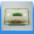 Decal Flower Design Ceramic Butter Dish with Lid